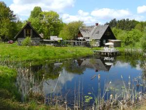 a house with a pond in front of it at Holiday Home Sianowska Huta by Interhome in Sianowska Huta