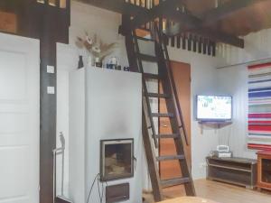 ルカにあるHoliday Home Kaukosaaren ahonlaita by Interhomeのテレビ付きの客室の壁にははしごがあります。