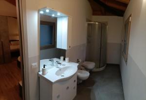 y baño con lavabo, aseo y espejo. en B&B in Fattoria, en Berzo San Fermo
