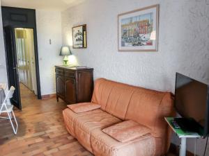 a living room with a couch and a television at Apartment Les Cascadelles-2 by Interhome in La Foux