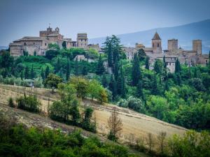 a castle on top of a hill with trees at Apartment Podere La Torre-2 by Interhome in Certaldo