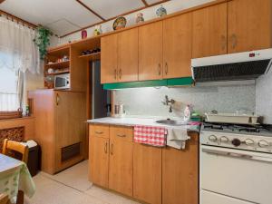 a kitchen with wooden cabinets and a sink and a stove at Holiday Home Milovice by Interhome in Milovice