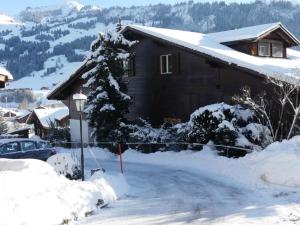 a house is covered in snow with a tree at Apartment Kristall by Interhome in Zweisimmen