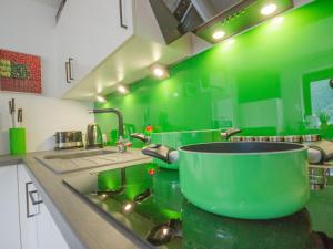 zieloną kuchnię z dużą miską na zlewie w obiekcie Apartment Milli by Interhome w mieście Wenns +36 zdjęć