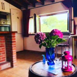 a vase of flowers on a table with a window at La Galayca in El Barcenal
