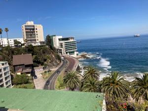 a view of a city and the ocean with buildings at Mini Studio cerca de playa in Viña del Mar