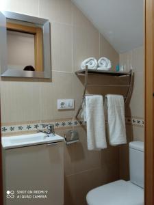 La salle de bains est pourvue de toilettes, d'un lavabo et de serviettes. dans l'établissement LOFT ALQUILER ALCALALÍ, à Alcalalí