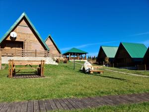 a group of wooden buildings with green roofs at Woodland in Žabljak