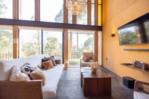 TV a/nebo společenská místnost v ubytování Cabaña Lujo con Alberca Climatizada Vistas al Bosque de Mazamitla
