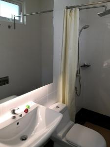 Summer Green Lodge في كُوانتان: حمام مع حوض ومرحاض ودش