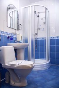y baño con aseo, lavabo y ducha. en Piligrim 1, en Mykolaiv