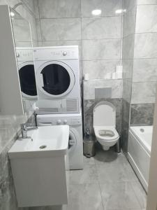 イスタンブールにあるCenter Apartmentのバスルーム(トイレ、洗面台、洗濯機付)