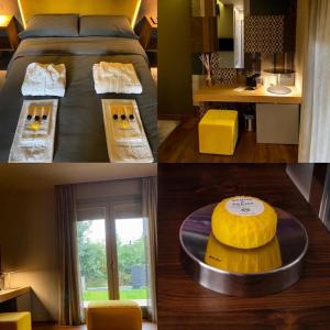 una camera da letto con un letto con una torta sopra di Fiorini Rooms Pescasseroli a Pescasseroli