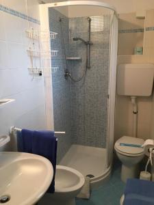 La salle de bains est pourvue d'une douche, de toilettes et d'un lavabo. dans l'établissement Hotel La Pineta, à Riccione