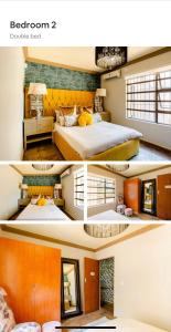 two pictures of a room with a bed and a bedroom at iShoba Retreat in Centurion