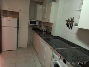 a kitchen with a washer and dryer in it at Crisol Plaza in Ampuero