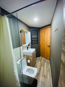 a bathroom with a toilet and a sink at Marshall Apartment 202 in Gudauri