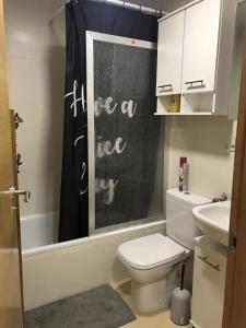 a bathroom with a toilet and a sink at Casa belgica in Alhama de Murcia