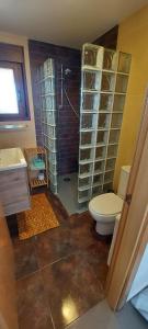 a bathroom with a toilet and a shower at La Cabra Trepadora in Neril +34 photos