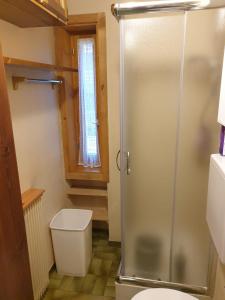 a bathroom with a toilet and a glass shower at Delightful alpine studio in Bormio (SO) in Valdidentro