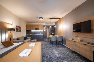 Televízia a/alebo spoločenská miestnosť v ubytovaní Apartmán Drahokam Bešeňová