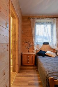 a bedroom with a bed and a window at PUSTELNIA WODZA in Wisła