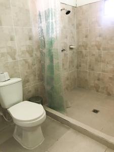 a bathroom with a toilet and a shower at Room in Guest room - Room with 1 double bed and 2 single beds Number 8 in Rizaralda
