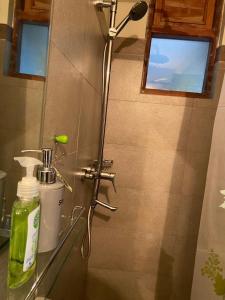 a shower in a bathroom with a glass counter at Vista House Kandy in Kandy