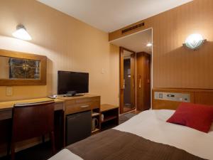 a hotel room with a bed and a television at Fujieda Park Inn Hotel in Fujieda