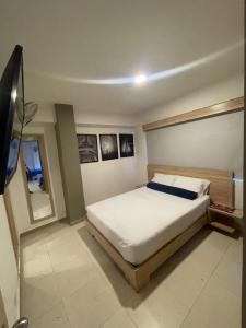 1 dormitorio con 1 cama y TV. en HOTEL MEDELLIN CENTRAL, en Medellín
