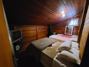 a room with two beds and a tv in it at Hotel Fazenda Boutique Terra do Gelo in Bom Jardim da Serra