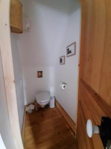 bagno con servizi igienici e pavimento in legno di Esprit Nature Rêve d'étoiles a Graissac