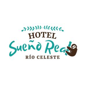 a sign for a hotel sierra reyes rio celeste with a hand at Hotel SueñoReal RioCeleste in Rio Celeste