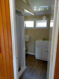 
a bathroom with a toilet, sink, and tub at Arthur's Pass Alpine Motel in Arthur's Pass
