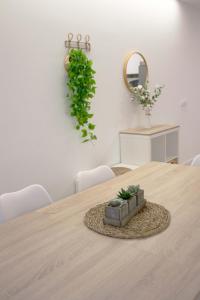 uma mesa de jantar com um vaso de plantas em Piso recién reformado Galiano em Ferrol