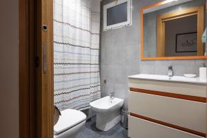 薩拉戈薩的住宿－Origen Sacramento Deluxe，一间带卫生间、水槽和镜子的浴室