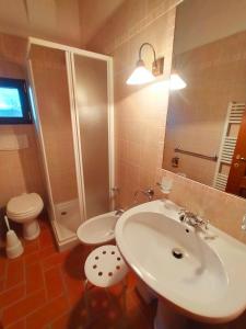ブオンコンヴェントにあるSan Lorenzo Agriturismoのバスルーム(洗面台、トイレ、シャワー付)