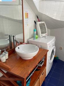 Un baño con lavabo y lavadora. en Apartamento Beatriz, en Cuenca 76 fotos más