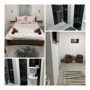 a collage of pictures of a bedroom with a bed at Lotus house in Zrenjanin