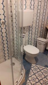 a bathroom with a toilet and a shower at Appartamento del sole in Bardonecchia