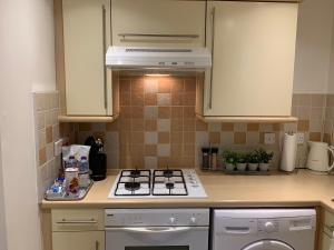 a kitchen with a stove and a stove top oven at Kintyre Apartment in Ayr