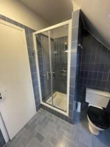 een badkamer met een toilet en een glazen douche bij DAR EL ASKRI in Baden
