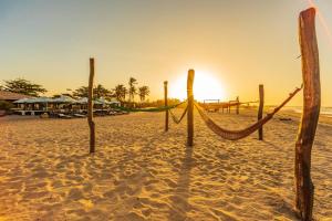 a beach with a hammock and a resort at Aimberê Eco Resort Hotel in Coqueiro