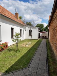 a house with a grass yard next to a building at Ubytování U Dvořáků in Veselí nad Lužnicí