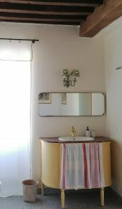 a bathroom with a sink and a mirror at Maison de l Évêque d'Ozenx in Ozenx