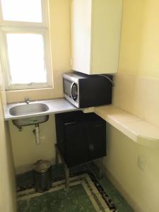 a small bathroom with a sink and a microwave at Hotel Suites Córdoba in Córdoba