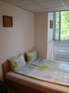 una cama en una habitación con ventana en Guest House Selin, en Veliko Tŭrnovo
