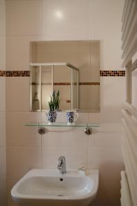 a bathroom with a sink and a mirror at Pension Horn Bautzen in Bautzen