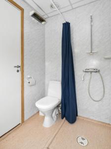 a bathroom with a toilet and a shower at Hybel med gratis internett og parkering in Flekkefjord