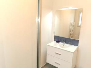 a bathroom with a white sink and a mirror at Les Jacinthes in Saint-Jean-de-Monts +12 photos